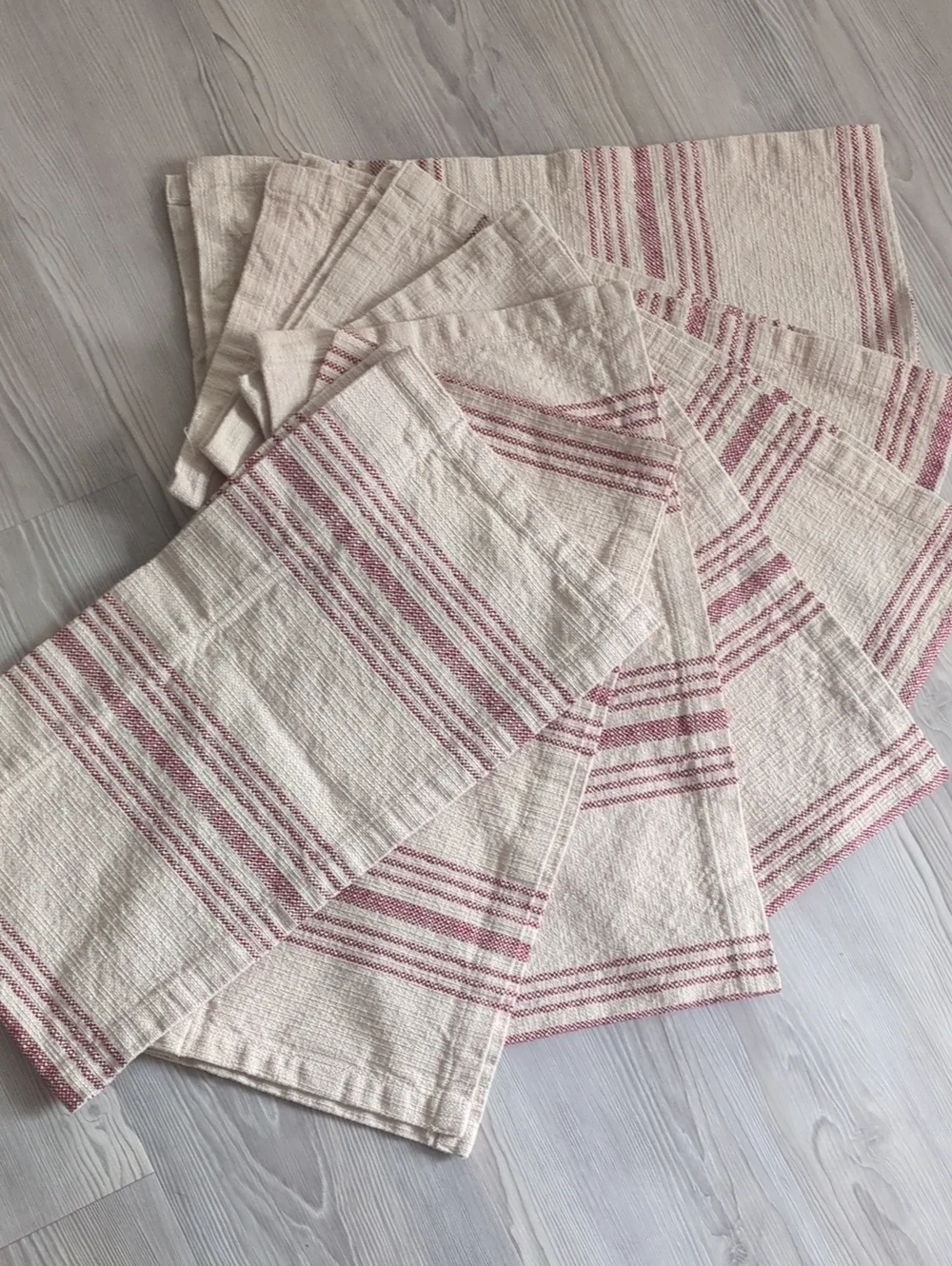 Pottery Barn Red Stripe Cotton Cafe Curtains Valances 50x13 Set of 7 Rustic Farm